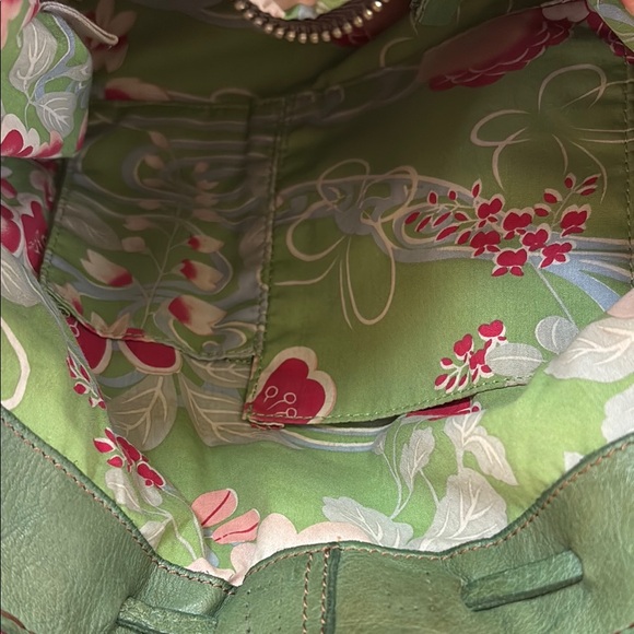 Vintage Lucky Brand crochet felted Red Purple boho sweater Bag w leather straps - Picture 6 of 8